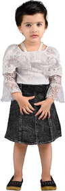 Kid Kupboard Cotton Baby Girls Top and Skirt, White and Black, Full-Sleeves, Crew Neck, 2-3 Years KIDS4891
