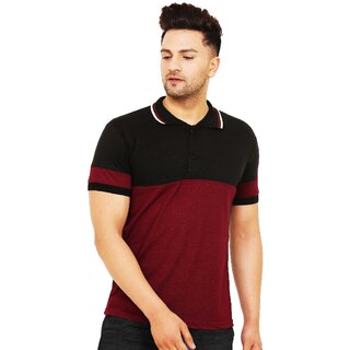                       Leotude Men Maroon Color Block Cotton Blend T-Shirt                                              
