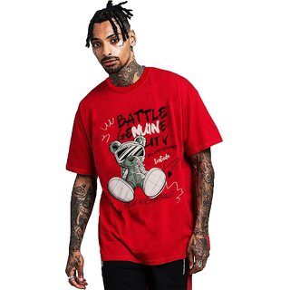                       Leotude Men Red Printed Cotton Blend T-Shirt                                              