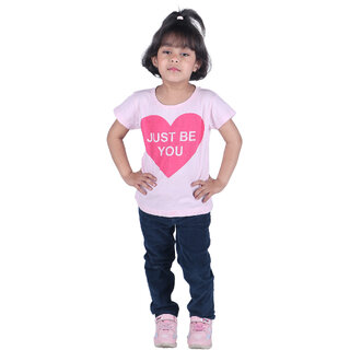                       Kid Kupboard Cotton Baby Girls T-Shirt, Light Pink, Half-Sleeves, Crew Neck, 4-5 Years KIDS4884                                              