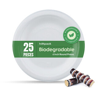                       50 Pieces Biodegradable 6 Inch Round Plates - Natural Disposable                                              