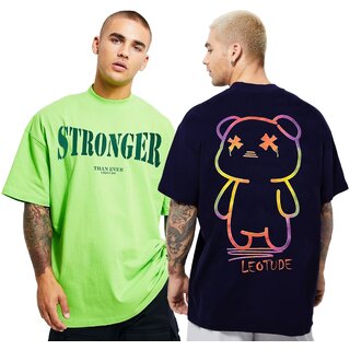                       LEOTUDE Men's Oversize Cottonblend Half Sleeve Printed Tshirt                                              