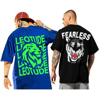                       LEOTUDE Men's Oversize Cottonblend Half Sleeve Printed Tshirt                                              