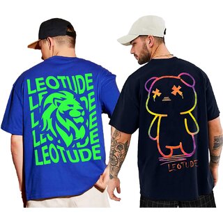                       LEOTUDE Men's Oversize Cottonblend Half Sleeve Printed Tshirt                                              