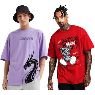                       LEOTUDE Men's Oversize Cottonblend Half Sleeve Printed Tshirt                                              