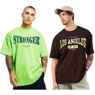                       LEOTUDE Men's Oversize Cottonblend Half Sleeve Printed Tshirt                                              