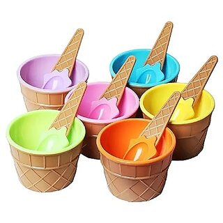                       ANSHEZ Multicolor Plastic Ice Cream Dessert Bowl and Spoons  Dessert Bowls Frozen Yogurt Cups and Spoons Set                                              
