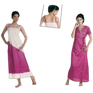                       Womens nightwear set 2pc Nighty  Over Coat hot bedroom Set 1484 White  Pink New Sleep wear Set / Lounge Wear Fun Coupl                                              