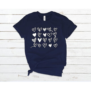                       Elizy Women Navy Blue Hearts Printed T-Shirt                                              