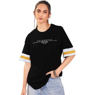                       LEOTUDE Cottonblend Half Sleeve Oversized T-Shirts for Women                                              
