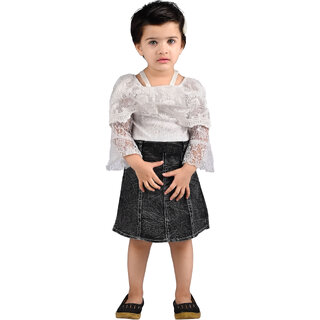                       Kid Kupboard Cotton Baby Girls Top and Skirt, White and Black, Full-Sleeves, Crew Neck, 2-3 Years KIDS4891                                              