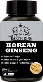 EARTH KING Korean Ginseng Extract for Strength, Stamina  and  Energy 500mg 60 Capsules
