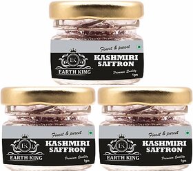 EARTH KING Finest  and  Pure A++ Grade Kashmiri Saffron  Original Kesar  Threads - 3Gm (3 x 1 g)
