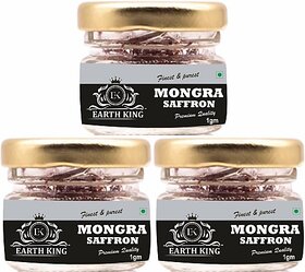 EARTH KING Finest  and  Pure A++ Grade Mongra Saffron Threads for Skin, Face  and  Cooking - 3 Gram (3 x 1 g)