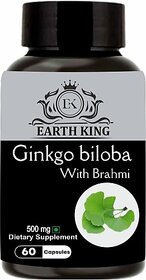 EARTH KING Ginkgo Biloba with Bramhi Extract for Memory  and  Focus -500mg 60 Capsules (60 Capsules)