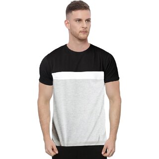 Leotude Men Black Color Block Cotton Blend Casual T-Shirt