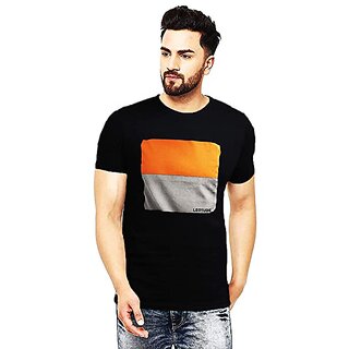                       Leotude Men Black Printed Cotton Blend Casual T-Shirt                                              