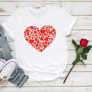                       Elizy Women Red Heart Printed White T-Shirt                                              
