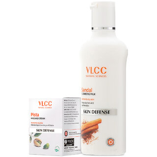                       VLCC Sandal Cleansing Milk -100 ml & Pista Massage Cream -50 g (Pack of 2)                                              
