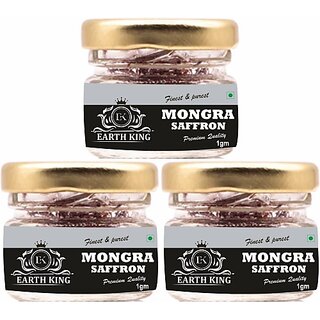                       EARTH KING Finest  and  Pure A++ Grade Mongra Saffron Threads for Skin, Face  and  Cooking - 3 Gram (3 x 1 g)                                              
