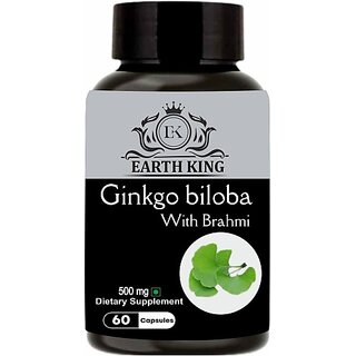                       EARTH KING Ginkgo Biloba with Bramhi Extract for Memory  and  Focus -500mg 60 Capsules (60 Capsules)                                              