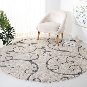 GALLERY HOME Silky Smooth Anti-Skid Shaggy Round Carpet with 2 inch Thickness (3 x 3  Round, Beige Grey H1)