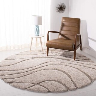                       GALLERY HOME Silky Smooth Anti-Skid Shaggy Round Carpet with 2 inch Thickness (6 x 6  Round, Beige H4)                                              