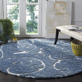                       GALLERY HOME Silky Smooth Anti-Skid Shaggy Round Carpet with 2 inch Thickness (5 x 5 Round, Blue T1)                                              