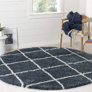                       GALLERY HOME Silky Smooth Anti-Skid Shaggy Round Carpet with 2 inch Thickness (5 x 5 Round, Blue T2)                                              