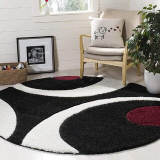                       GALLERY HOME Silky Smooth Anti-Skid Shaggy Round Carpet with 2 inch Thickness (3 x 3  Round, Black C2)                                              