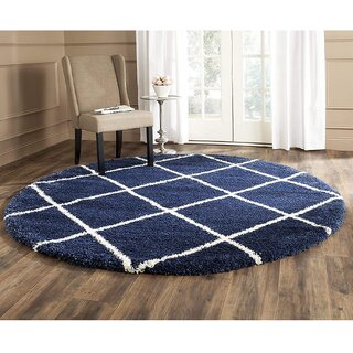                       GALLERY HOME Silky Smooth Anti-Skid Shaggy Round Carpet with 2 inch Thickness (5 x 5 Round, Blue T3)                                              