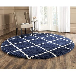                       GALLERY HOME Silky Smooth Anti-Skid Shaggy Round Carpet with 2 inch Thickness (7 x 7 Round, Blue T3)                                              