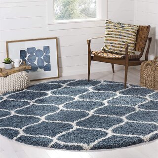                       GALLERY HOME Silky Smooth Anti-Skid Shaggy Round Carpet with 2 inch Thickness (5 x 5 Round, Blue C3)                                              