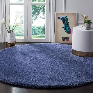                       GALLERY HOME Silky Smooth Anti-Skid Shaggy Round Carpet with 2 inch Thickness (3 x 3  Round, Blue S1)                                              