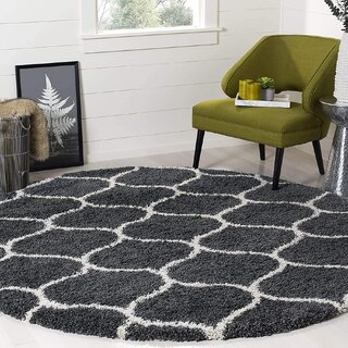                       GALLERY HOME Silky Smooth Anti-Skid Shaggy Round Carpet with 2 inch Thickness (3 x 3  Round, Charcoal M1)                                              