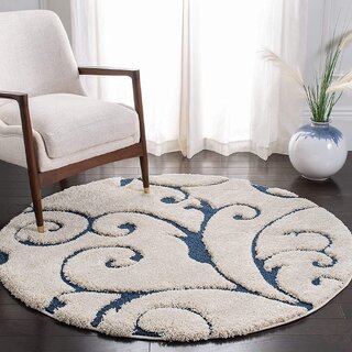                       GALLERY HOME Silky Smooth Anti-Skid Shaggy Round Carpet with 2 inch Thickness (9 x 9 Round, Ivory Blue A3)                                              