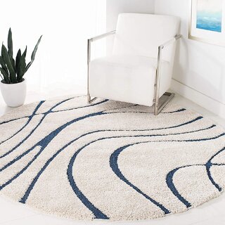                      GALLERY HOME Silky Smooth Anti-Skid Shaggy Round Carpet with 2 inch Thickness (7 x 7 Round, Ivory Blue A4)                                              