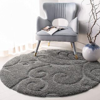                       GALLERY HOME Silky Smooth Anti-Skid Shaggy Round Carpet with 2 inch Thickness (4 x 4 Round, Charcoal M2)                                              