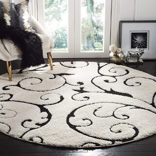                      MILD HOME Silky Smooth Anti-Skid Shaggy Round Carpet with 2 inch Thickness (5 x 5 Round, Ivory F1)                                              