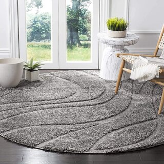                       GALLERY HOME Silky Smooth Anti-Skid Shaggy Round Carpet with 2 inch Thickness (3 x 3  Round, Charcoal M3)                                              