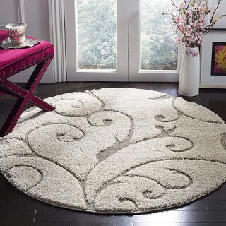                       GALLERY HOME Silky Smooth Anti-Skid Shaggy Round Carpet with 2 inch Thickness (4 x 4 Round, Ivory Grey F2)                                              