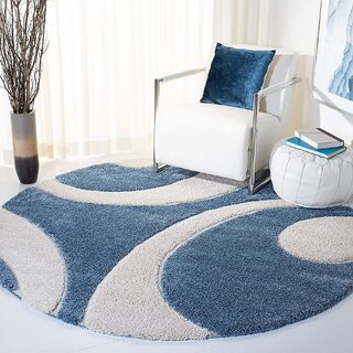                      GALLERY HOME Silky Smooth Anti-Skid Shaggy Round Carpet with 2 inch Thickness (4 x 4 Round, Blue S4)                                              