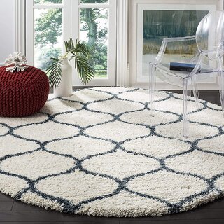                       GALLERY HOME Silky Smooth Anti-Skid Shaggy Round Carpet with 2 inch Thickness (4 x 4 Round, Ivory Grey F3)                                              