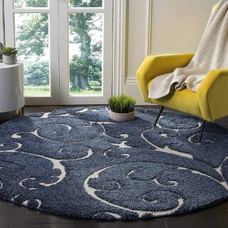                       GALLERY HOME Silky Smooth Anti-Skid Shaggy Round Carpet with 2 inch Thickness (4 x 4 Round, Blue S5)                                              