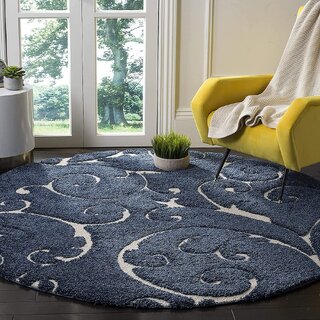                       GALLERY HOME Silky Smooth Anti-Skid Shaggy Round Carpet with 2 inch Thickness (9 x 9 Round, Blue S5)                                              