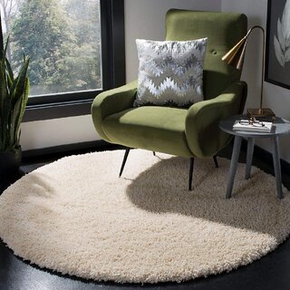                       GALLERY HOME Silky Smooth Anti-Skid Shaggy Round Carpet with 2 inch Thickness (4 x 4 Round, Ivory K1)                                              