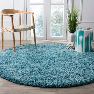                       GALLERY HOME Silky Smooth Anti-Skid Shaggy Round Carpet with 2 inch Thickness (5 x 5 Round, Teal Blue C5)                                              