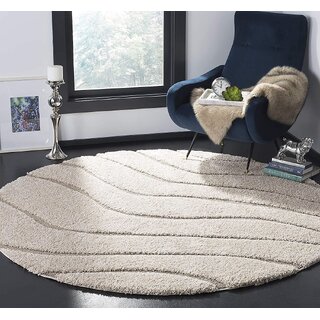 GALLERY HOME Silky Smooth Anti-Skid Shaggy Round Carpet with 2 inch Thickness (4 x 4 Round, Ivory K3) GALLERY HOME Silky Smooth Anti-Skid Shaggy Round Carpet with 2 inch Thickness (4 x 4 Round, Ivory K3)