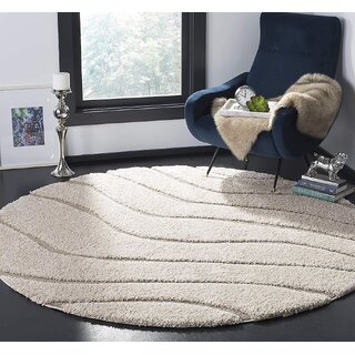                       GALLERY HOME Silky Smooth Anti-Skid Shaggy Round Carpet with 2 inch Thickness (5 x 5 Round, Ivory K3)                                              
