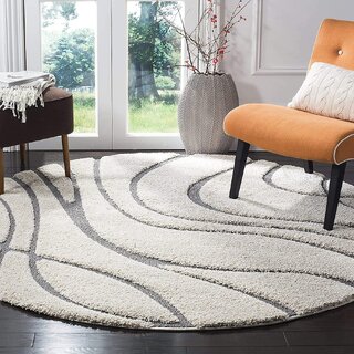                       GALLERY HOME Silky Smooth Anti-Skid Shaggy Round Carpet with 2 inch Thickness (7 x 7 Round, Ivory K4)                                              